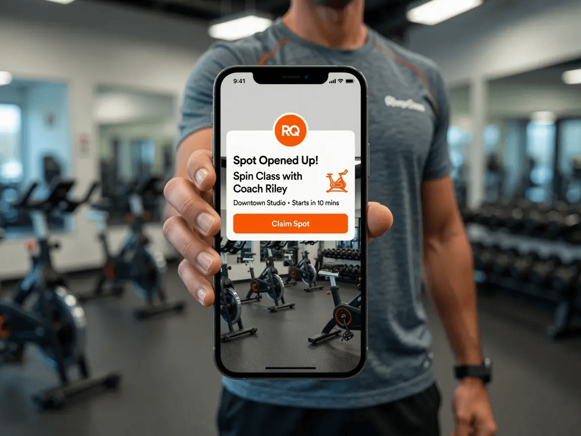 Member receiving a “spot opened up” alert for a spin class on their phone